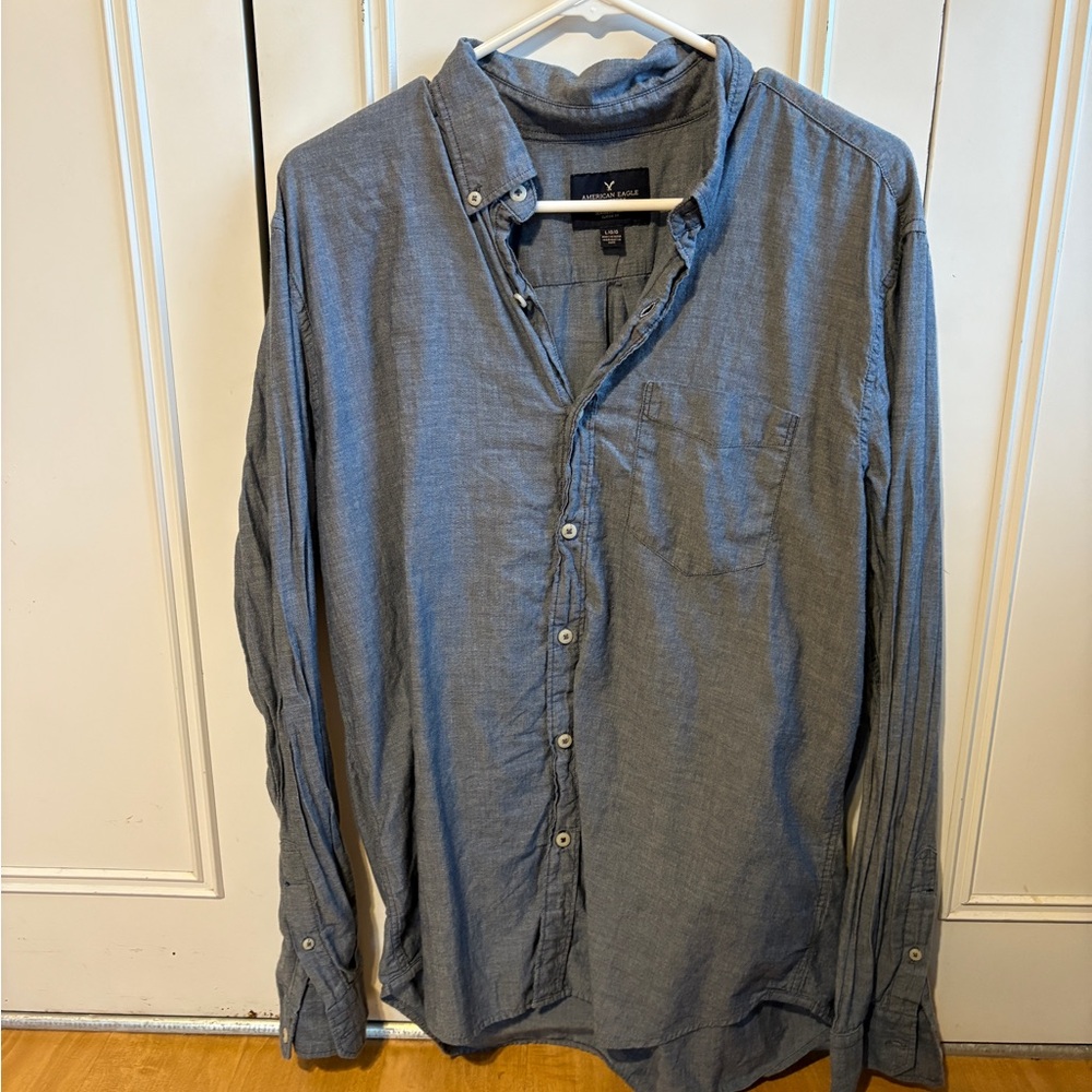 American Eagle Outfitters Casual Blue Gray Button-Down Shirt